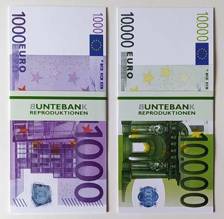 neue Euroscheine Tausend und Zehntausend banderoliert