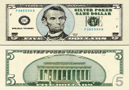 5er Spielgelddollars Silver Poker Game Dollars